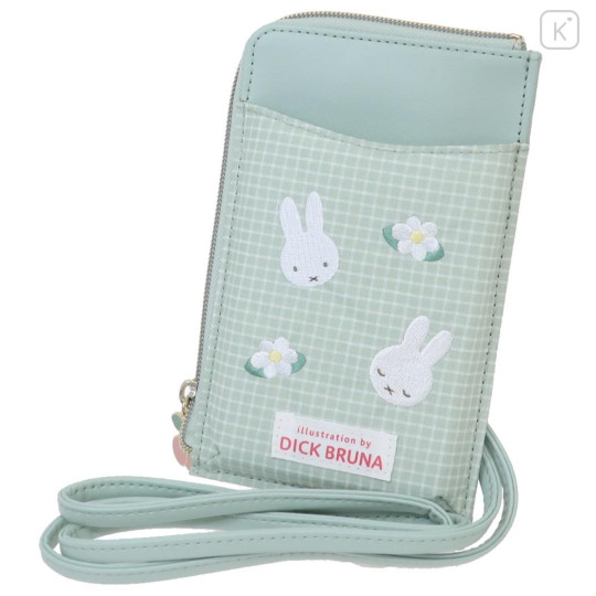 Japan Miffy Smartphone Shoulder Pouch - Gingham Green Flower - 1