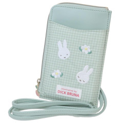 Japan Miffy Smartphone Shoulder Pouch - Gingham Green Flower