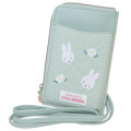 Japan Miffy Smartphone Shoulder Pouch - Gingham Green Flower - 1