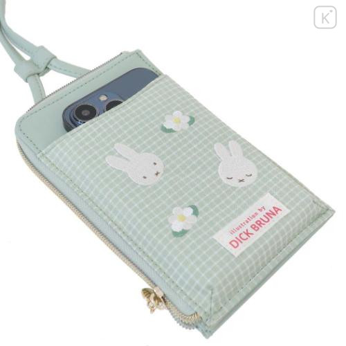 Japan Miffy Smartphone Shoulder Pouch - Gingham Green Flower - 4