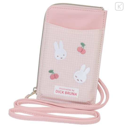 Japan Miffy Smartphone Shoulder Pouch - Gingham Pink Cherry - 1