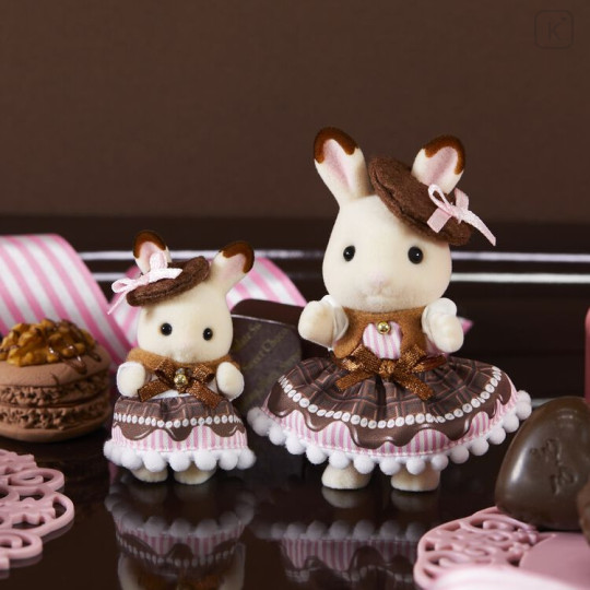 Japan Sylvanian Families Original Figure - Sweet Chocolate Rabbit Girl & Baby Pair Set - 5