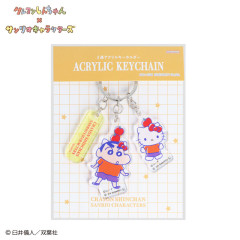 Japan Sanrio × Crayon Shinchan Triple Acrylic Keychain - Hello Kitty