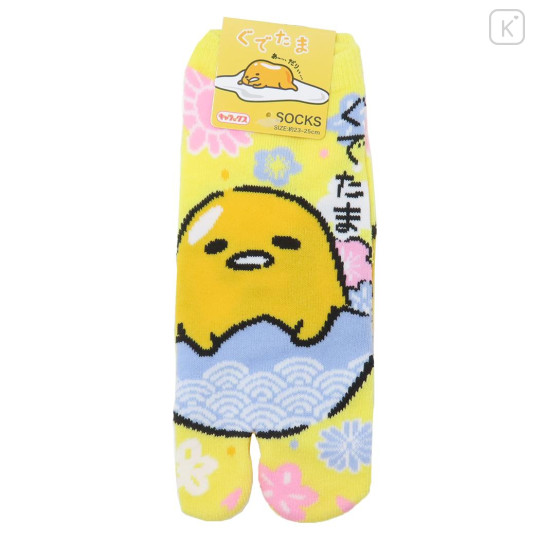 Japan Sanrio Women's Tabi Socks - Gudetama / Flower Yellow - 1