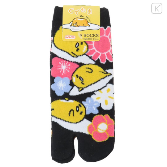 Japan Sanrio Women's Tabi Socks - Gudetama / Flower Black - 1