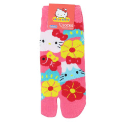 Japan Sanrio Women's Tabi Socks - Hello Kitty / Flower Pink