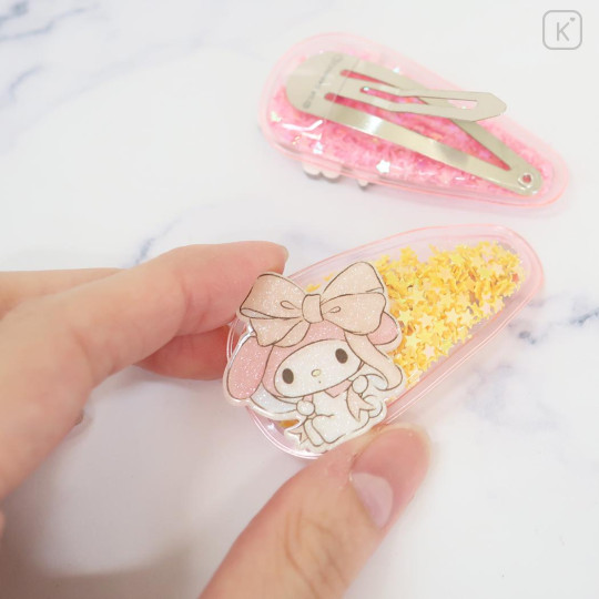 Japan Sanrio Hair Clip 2pcs Set - My Melody Wink / Glitter Stars - 2