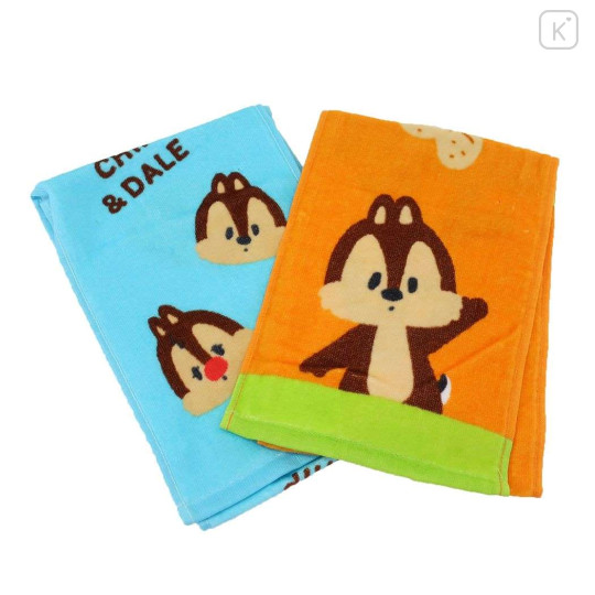 Japan Disney Slim Jacquard Face Towel Set - Chip & Dale / Orange & Blue - 2