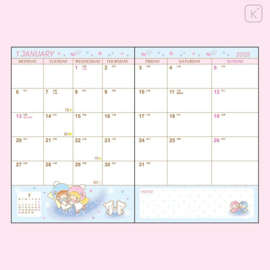 Japan Sanrio Original Block Type B6 Diary - Little Twin Stars / 2025 - 4