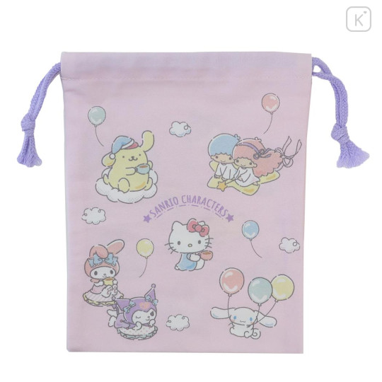 Japan Sanrio Drawstring Pouch - Characters / Sky Party Pink - 1