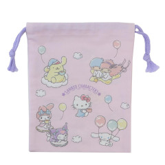 Japan Sanrio Drawstring Pouch - Characters / Sky Party Pink