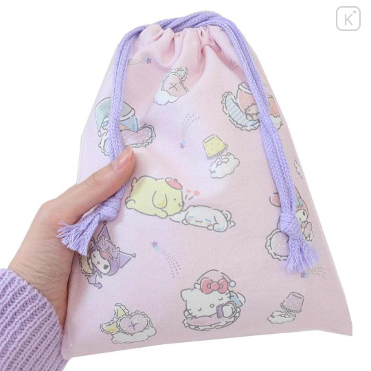 Japan Sanrio Drawstring Pouch - Characters / Sky Party Pink - 2