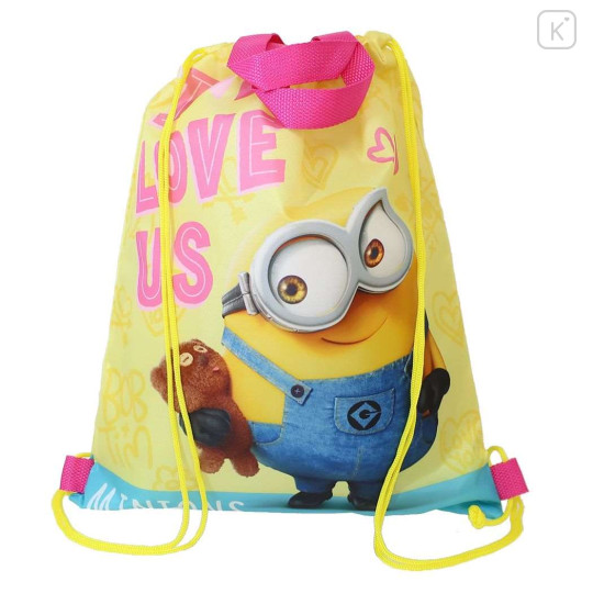 Japan Minions Gym Sack Knapsack Drawstring Backpack - Bob & Bear Tim / Love Us - 2