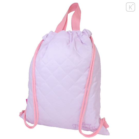 Japan Disney Gym Sack Knapsack Drawstring Backpack - Ariel & Belle & Rapunzel / Quilted Pink - 2