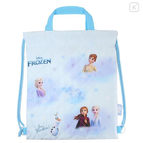 Japan Disney Gym Sack Knapsack Drawstring Backpack - Frozen Quilted Blue - 1