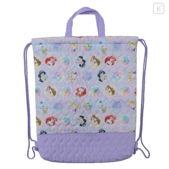 Japan Disney Gym Sack Knapsack Drawstring Backpack - Princess / Purple Quilted - 1