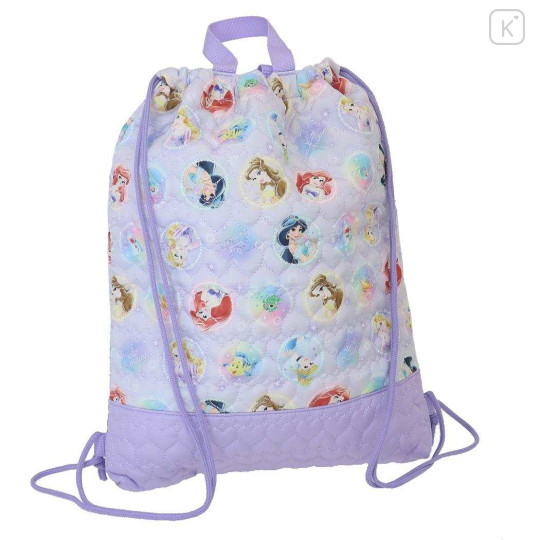 Japan Disney Gym Sack Knapsack Drawstring Backpack - Princess / Purple Quilted - 3