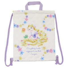 Japan Disney Gym Sack Knapsack Drawstring Backpack - Rapunzel / Flower Quilted