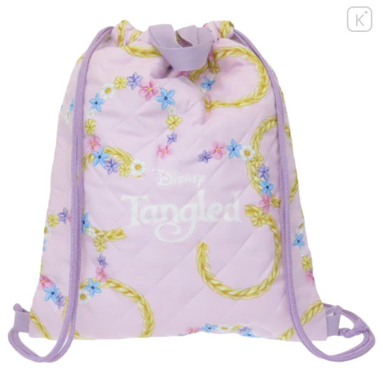 Japan Disney Gym Sack Knapsack Drawstring Backpack - Rapunzel / Flower Quilted - 2