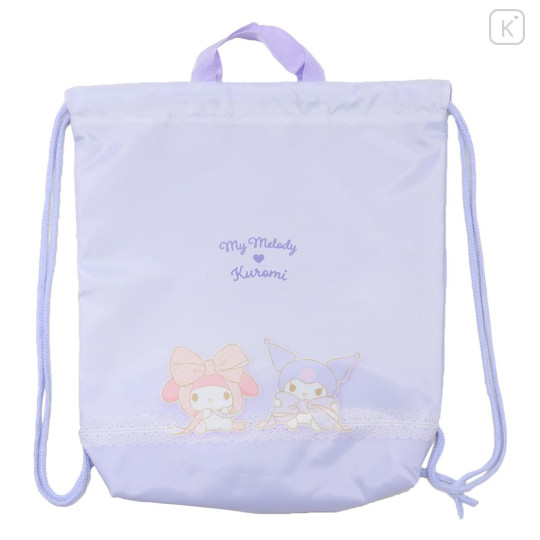 Japan Sanrio Gym Sack Knapsack Drawstring Backpack - Kuromi & My Melody / Ribbon - 1