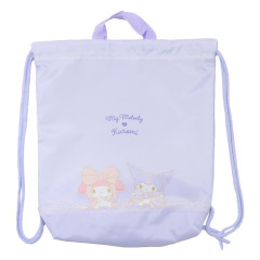 Japan Sanrio Gym Sack Knapsack Drawstring Backpack - Kuromi & My Melody / Ribbon