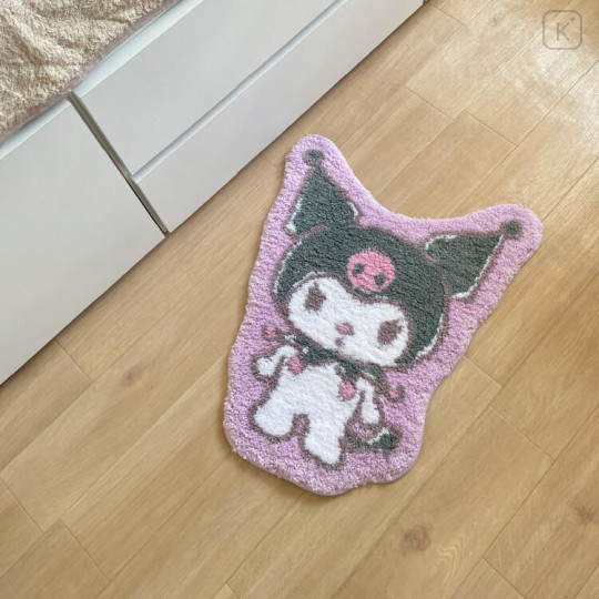 Japan Sanrio Soft Fluffy Die-Cut Carpet Mat - Kuromi / Smile - 2