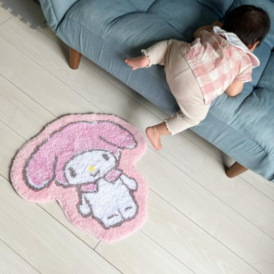 Japan Sanrio Soft Fluffy Die-Cut Carpet Mat - My Melody / Smile - 2