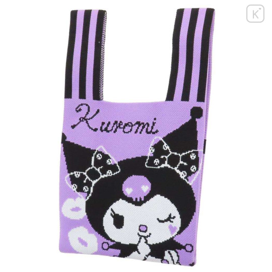 Japan Sanrio Jacquard Woven Mini Tote Bag - Kuromi / Kiss - 1