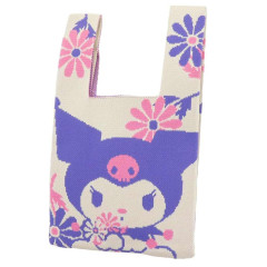 Japan Sanrio Jacquard Woven Mini Tote Bag - Kuromi / Flower