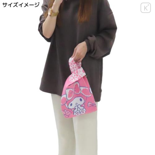 Japan Sanrio Jacquard Woven Mini Tote Bag - Kuromi / Flower - 4