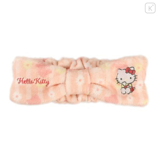 Japan Sanrio Fluffy Hair Turban - Hello Kitty / Stripe Flower - 1