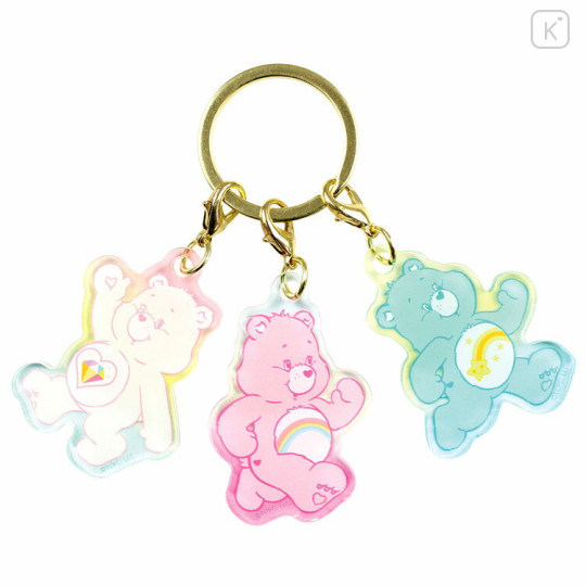 Japan Care Bears Acrylic Keychain 3 Charm - Sparkle Heart Bear & Cheer Bear & Wish Bear - 1