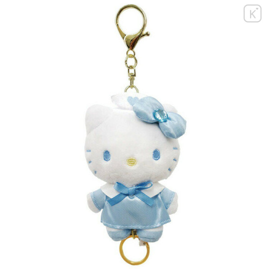 Japan Sanrio Plush Keychain With Reel - Hello Kitty / Nurse Blue - 1