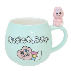 Japan Panchu Rabbit Ceramic Mug with Nokkari Figure - Opanchu Usagi / Green