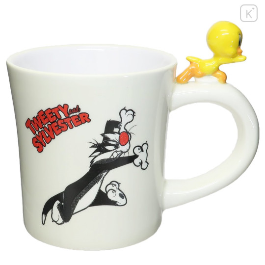 Japan Looney Tunes Ceramic Mug with Nokkari Figure - Tweety & Sylvester - 1