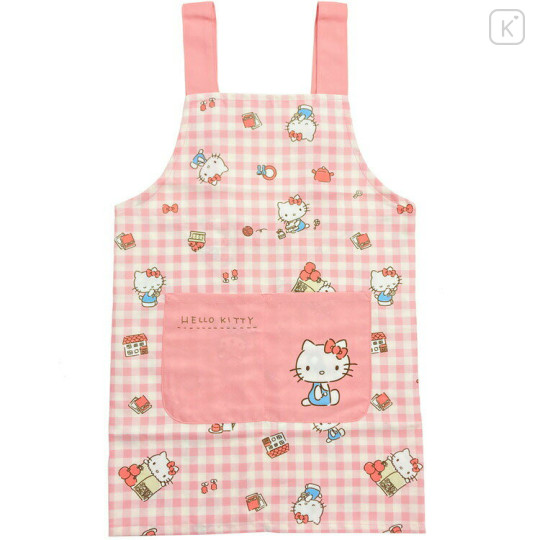 Japan Sanrio Children's Apron H130cm - Hello Kitty / Gingham Pink - 1