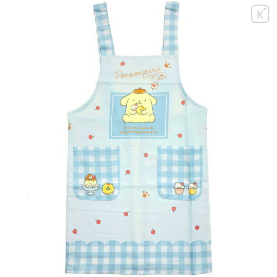 Japan Sanrio Children's Apron H130cm - Pompompurin / Gingham Blue - 1