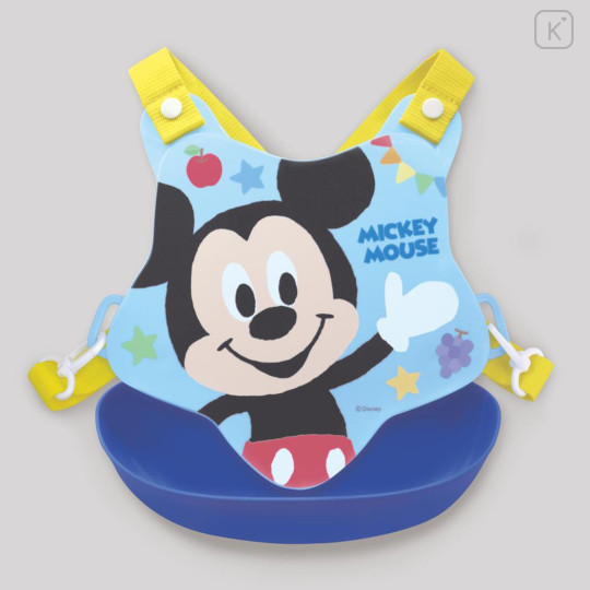 Japan Disney Baby Apron Plastic Bib - Mickey Mouse / Blue Back Cross - 2