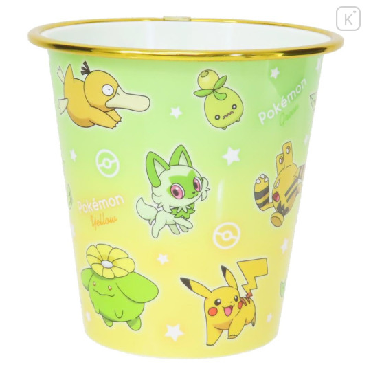 Japan Pokemon Small Desk Organizer Trash Can - Fidough & Pikachu & Sprigatito / Gradient Green & Yellow - 1