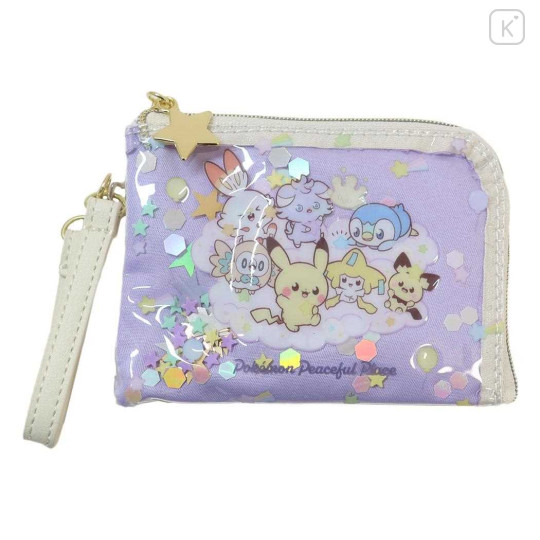 Japan Pokemon Pass Case Card Holder & Coin Case & Reel - Pokepeace Starry Night Purple - 1