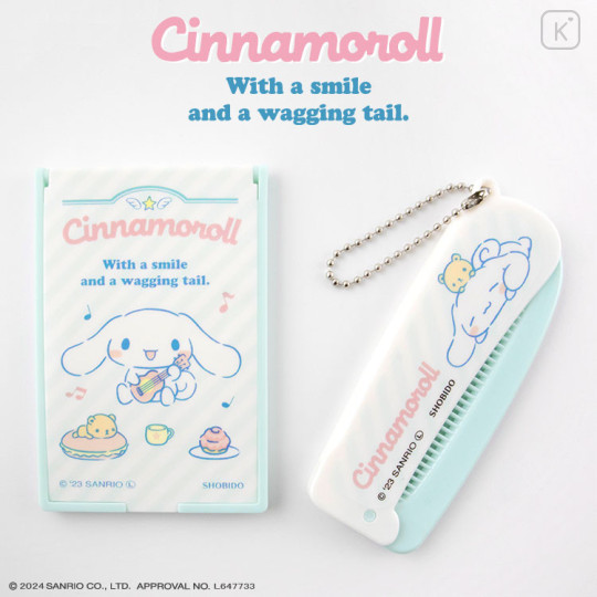 Japan Sanrio Folding Compact Comb & Mirror - Cinnamoroll / Music Tea Time - 1