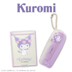 Japan Sanrio Folding Compact Comb & Mirror - Kuromi / Pretty