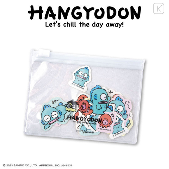 Japan Sanrio Clear Sticker with Mini Zipper Case - Hangyodon / Friends - 1