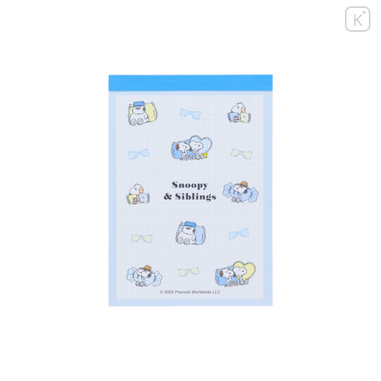 Japan Peanuts Mini Notepad - Snoopy & Brothers Sleepover Blue - 1