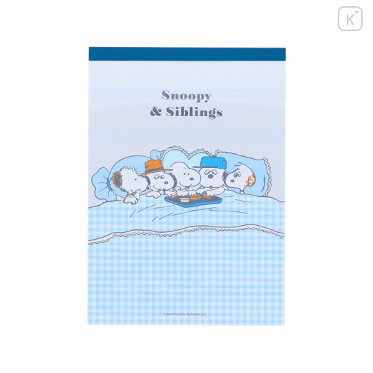 Japan Peanuts A6 Notepad - Snoopy & Brothers Sleepover Blue - 1