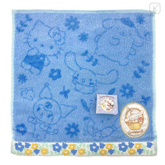 Japan Sanrio Jacquard Towel Handkerchief - Characters / Deep Blue Flower - 1