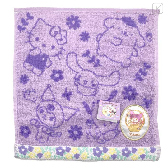 Japan Sanrio Jacquard Towel Handkerchief - Characters / Purple Flower - 1