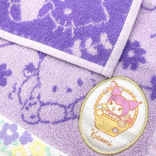 Japan Sanrio Jacquard Towel Handkerchief - Characters / Purple Flower - 2