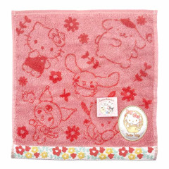 Japan Sanrio Jacquard Towel Handkerchief - Characters / Pink Red Flower