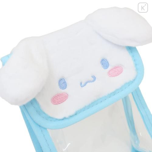 Japan Sanrio Gadget Phone & Card Shoulder Pouch Crossbody Bag - Cinnamoroll / Transparent Fluffy Face - 5